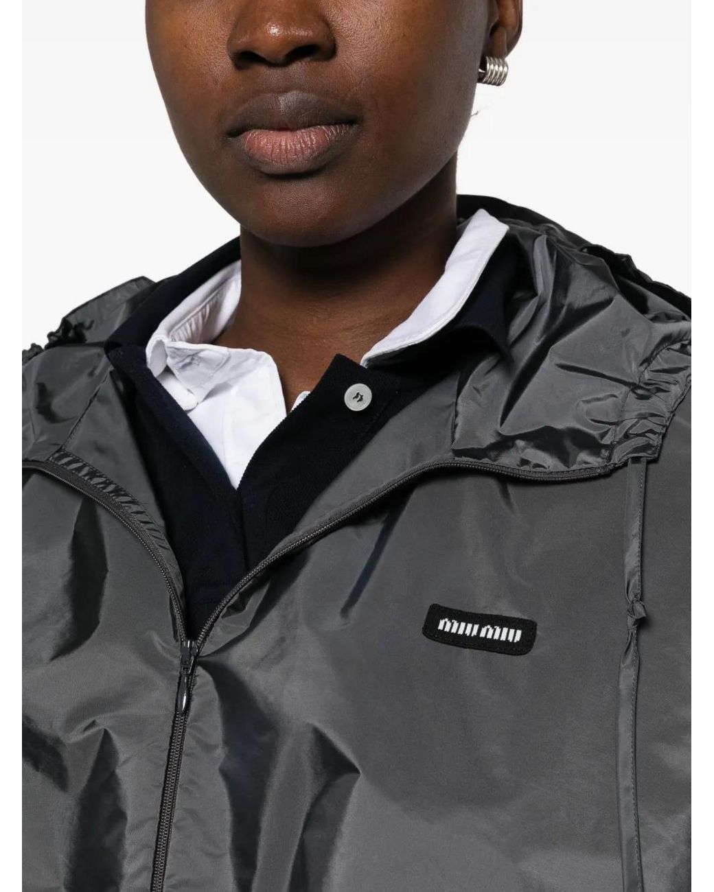 Miu Miu Gray Cropped Hooded Jacket
