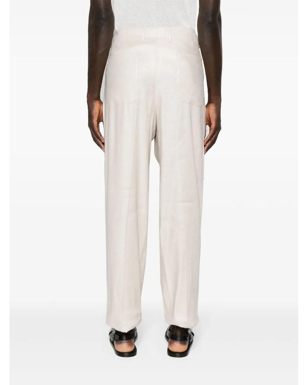 Lardini White Linen-Blend Tapered Trousers for men
