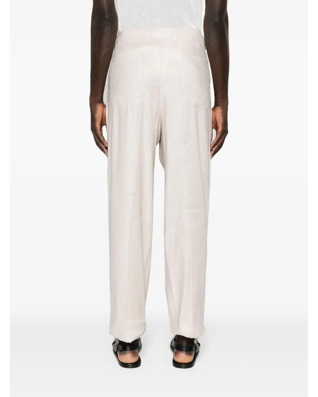 Lardini White Linen-Blend Tapered Trousers for men