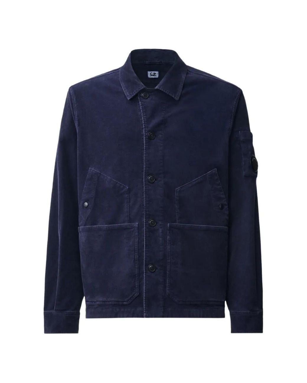 C P Company Blue Veste Boutonnée À Détail De Lentille Signature for men