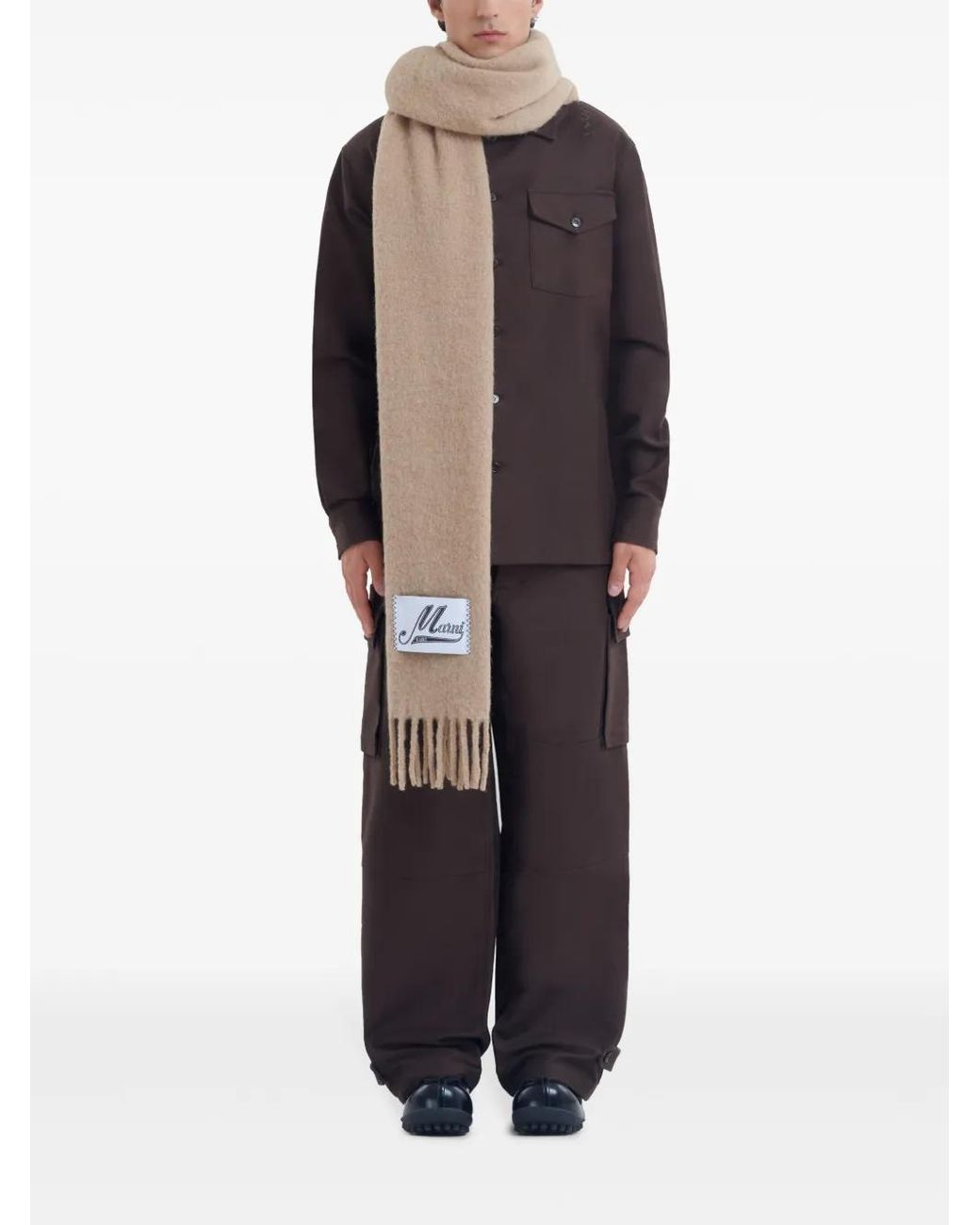 Marni White Brushed Alpaca-Blend Scarf With Fringes for men