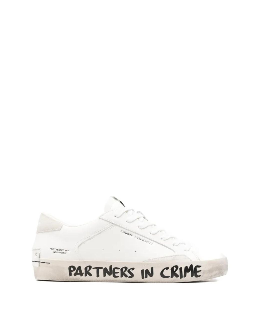 Crime London White Distressed Leather Sneakers for men