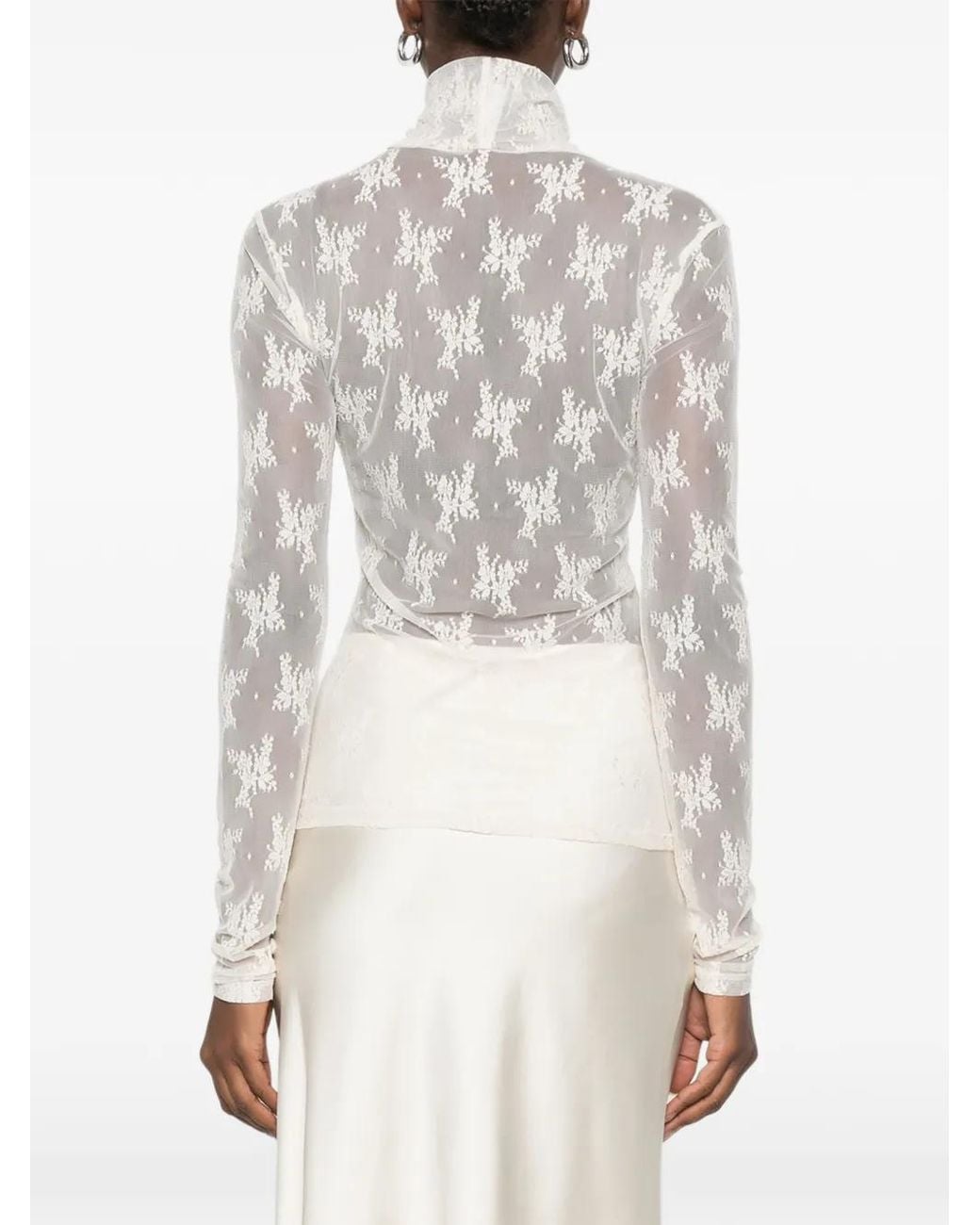 Imperial White Lace Roll-Neck Top