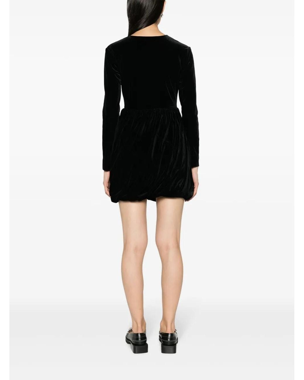 Ganni Black Velvet Ruched Minidress