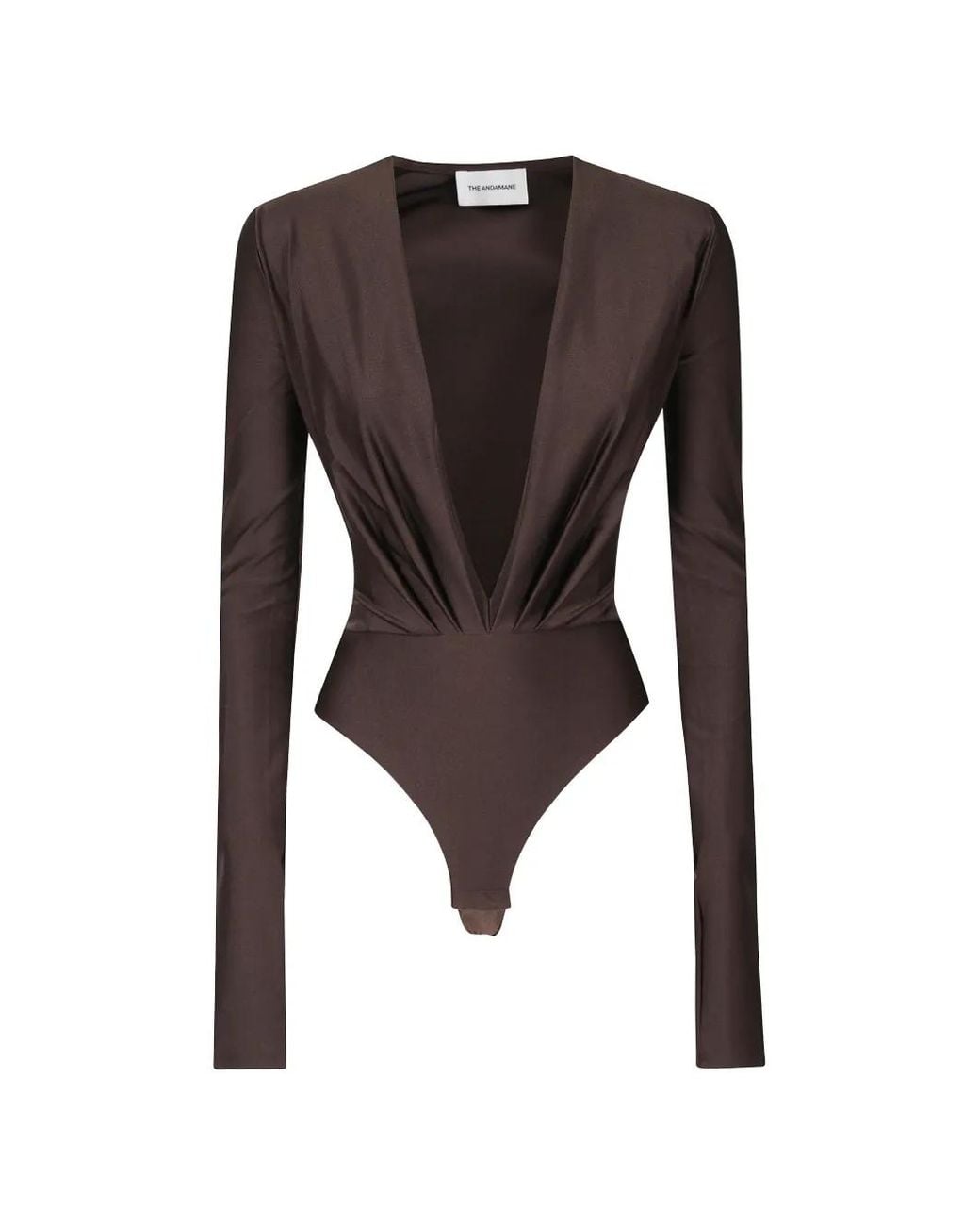 ANDAMANE Black Zelda Plunging Pleated Bodysuit
