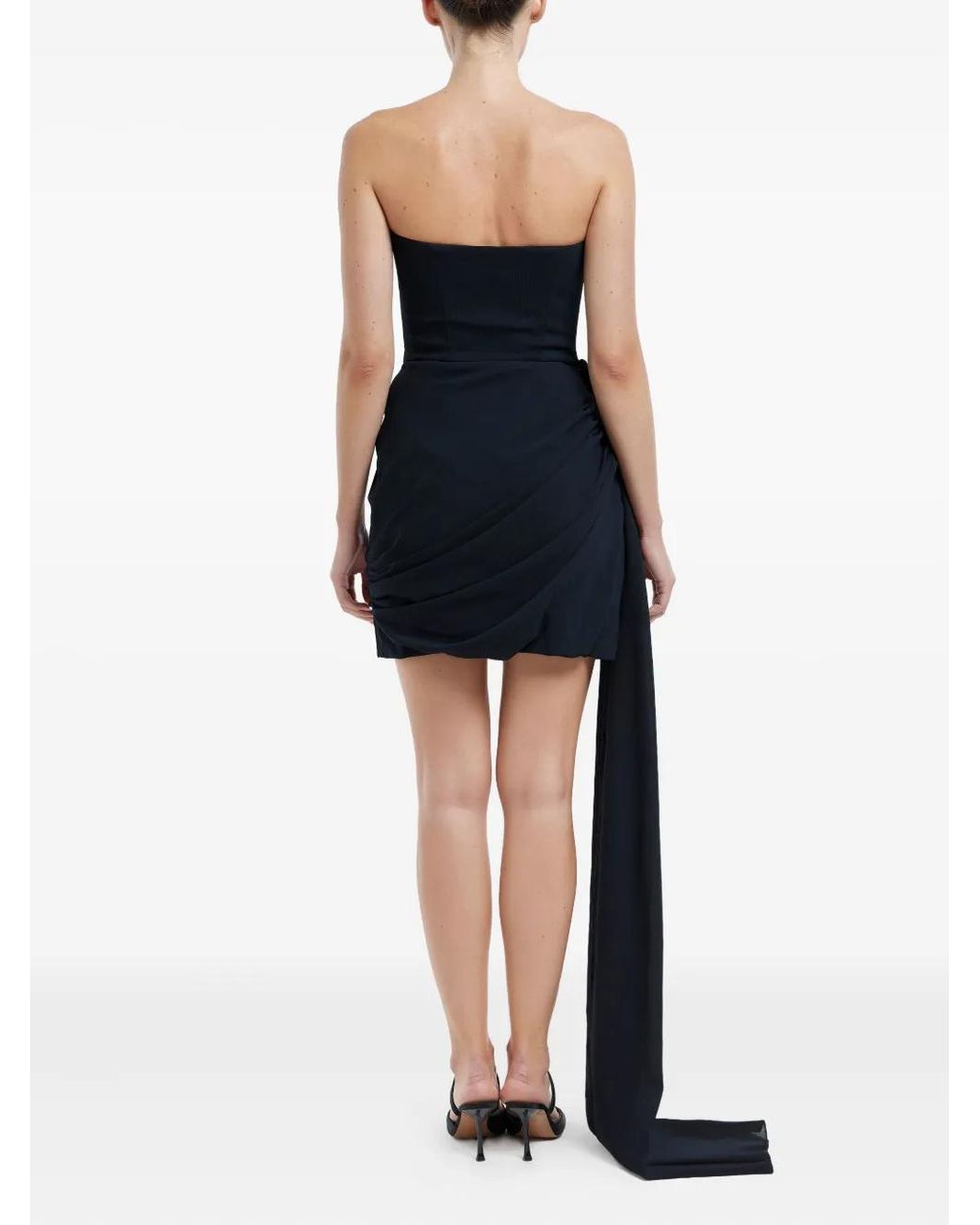 POST MERIDIEM Black Corset Chiffon-Train Mini Dress