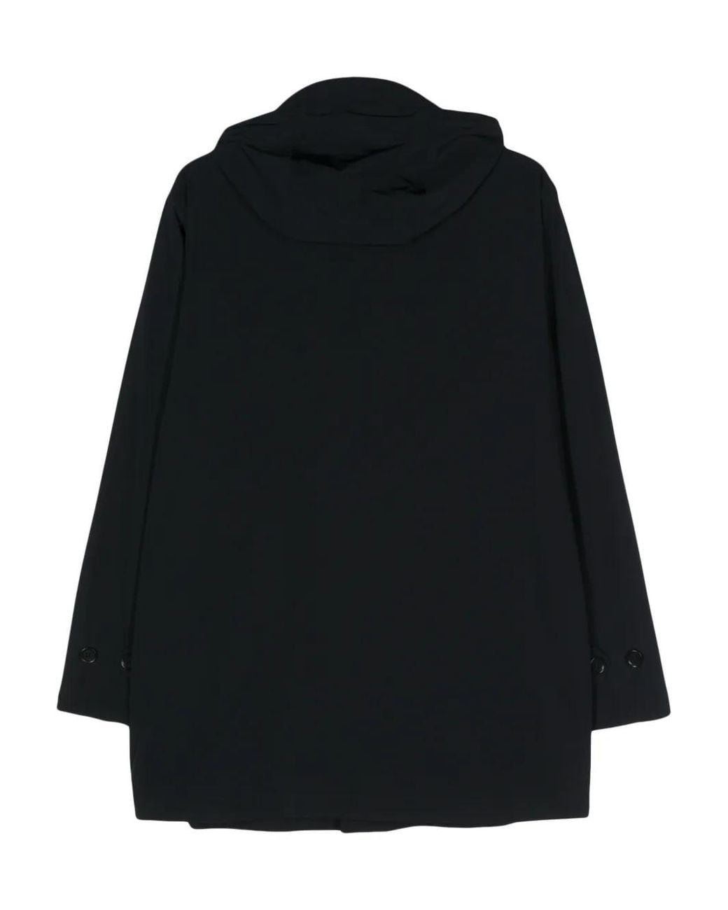 Aspesi Black Detachable Hood Buttoned Coat for men