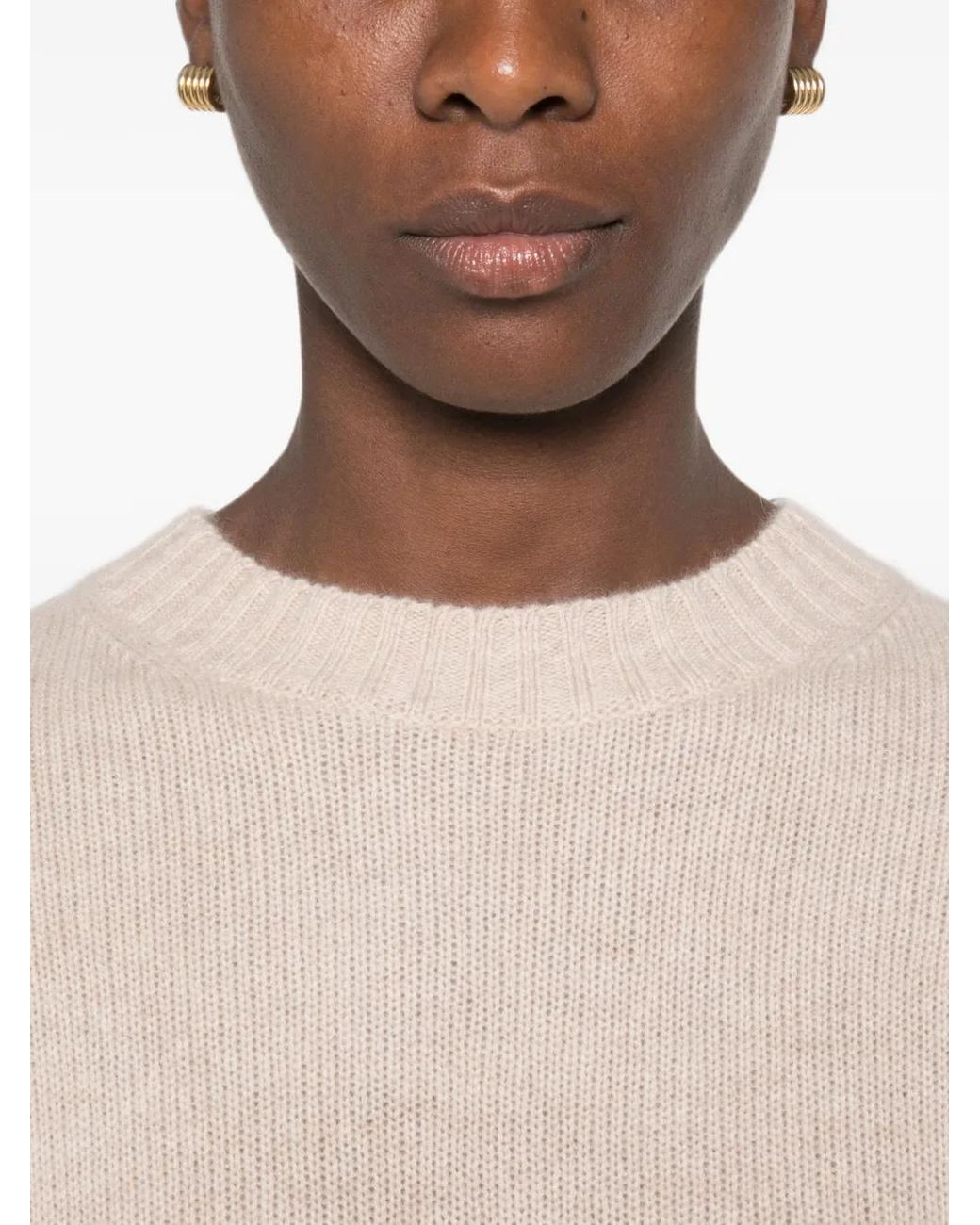 Allude Natural Ribbed-Knit Crew Neck Sweater