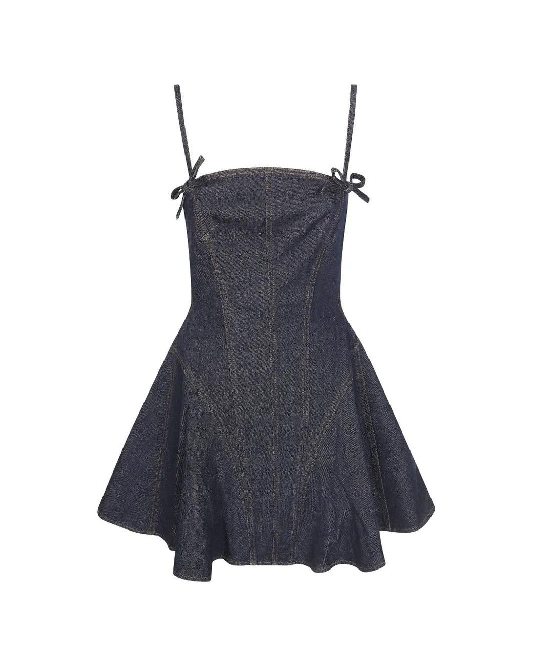 Self-Portrait Blue Denim Bow Mini Dress