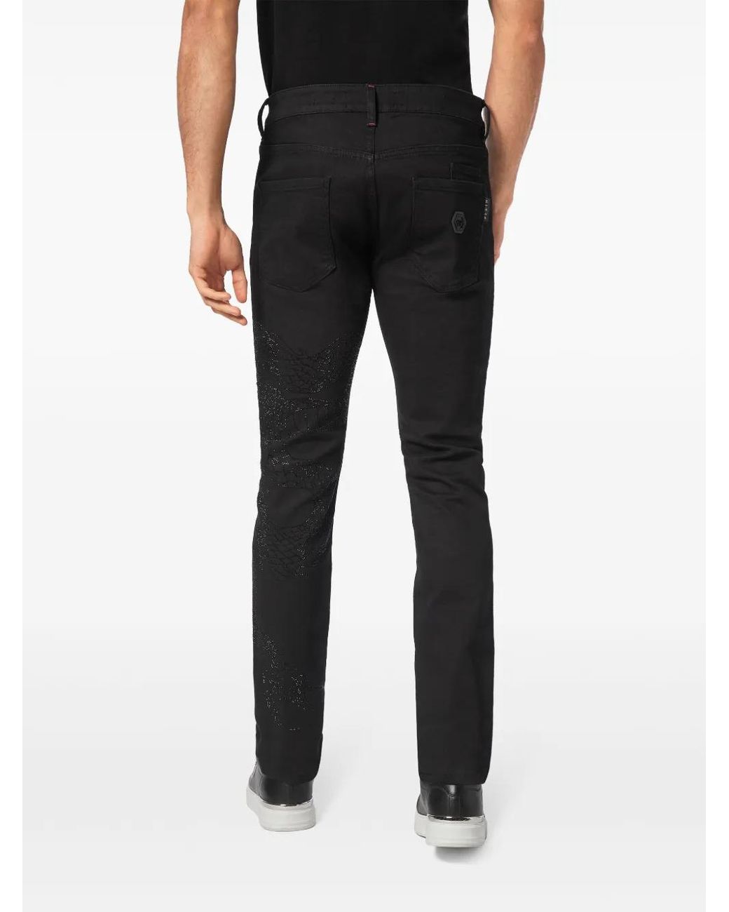 Philipp Plein Black Super Straight Dragon-Detail Jeans for men