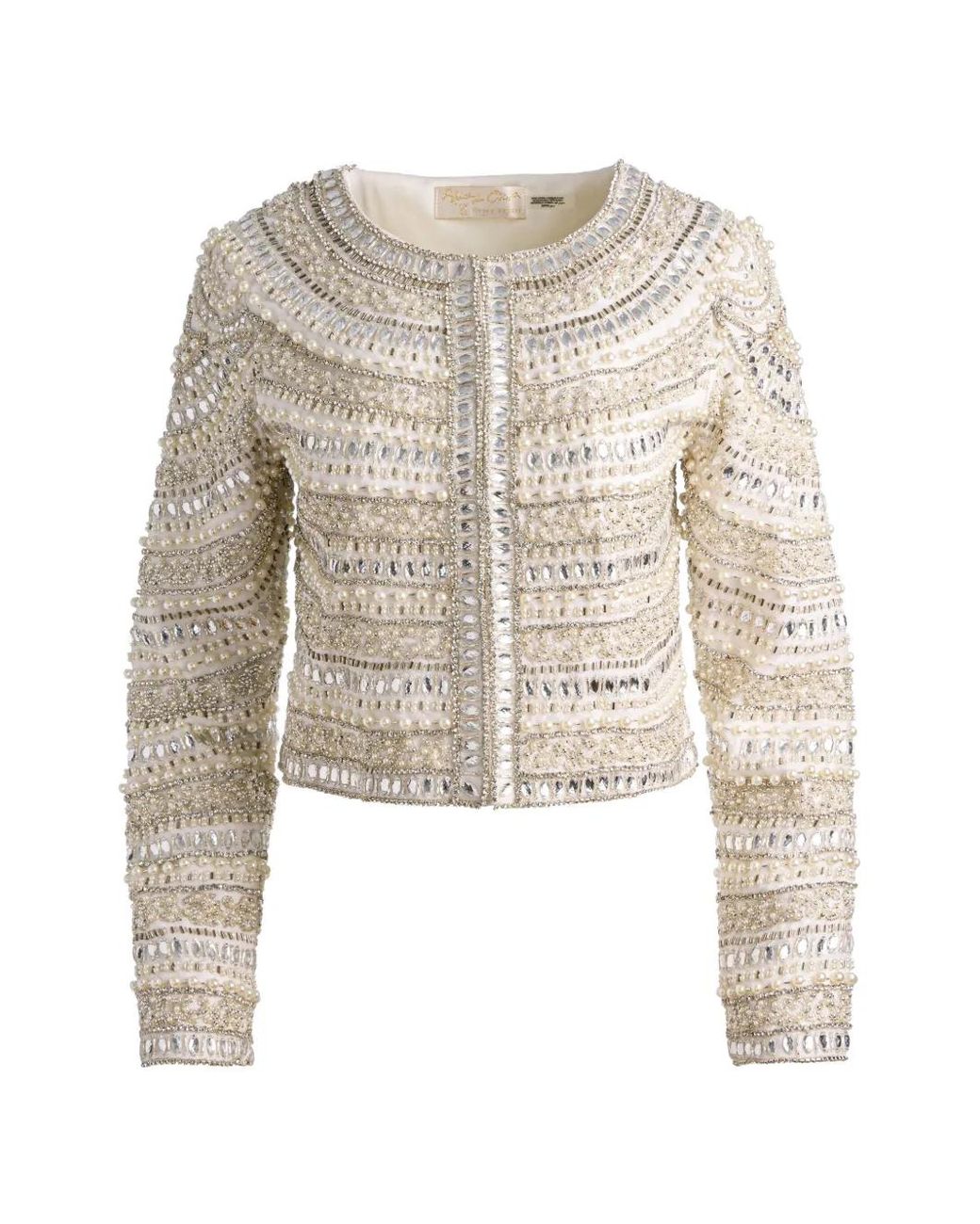 Alice + Olivia White Sequin-Embellished Bead-Embellished Jacket