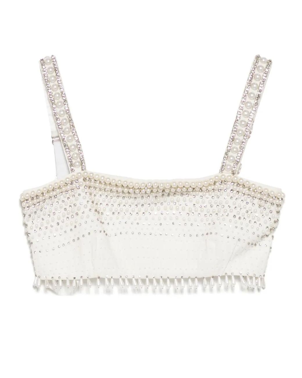 Elisabetta Franchi Natural Pearl Trimmed Cropped Vest