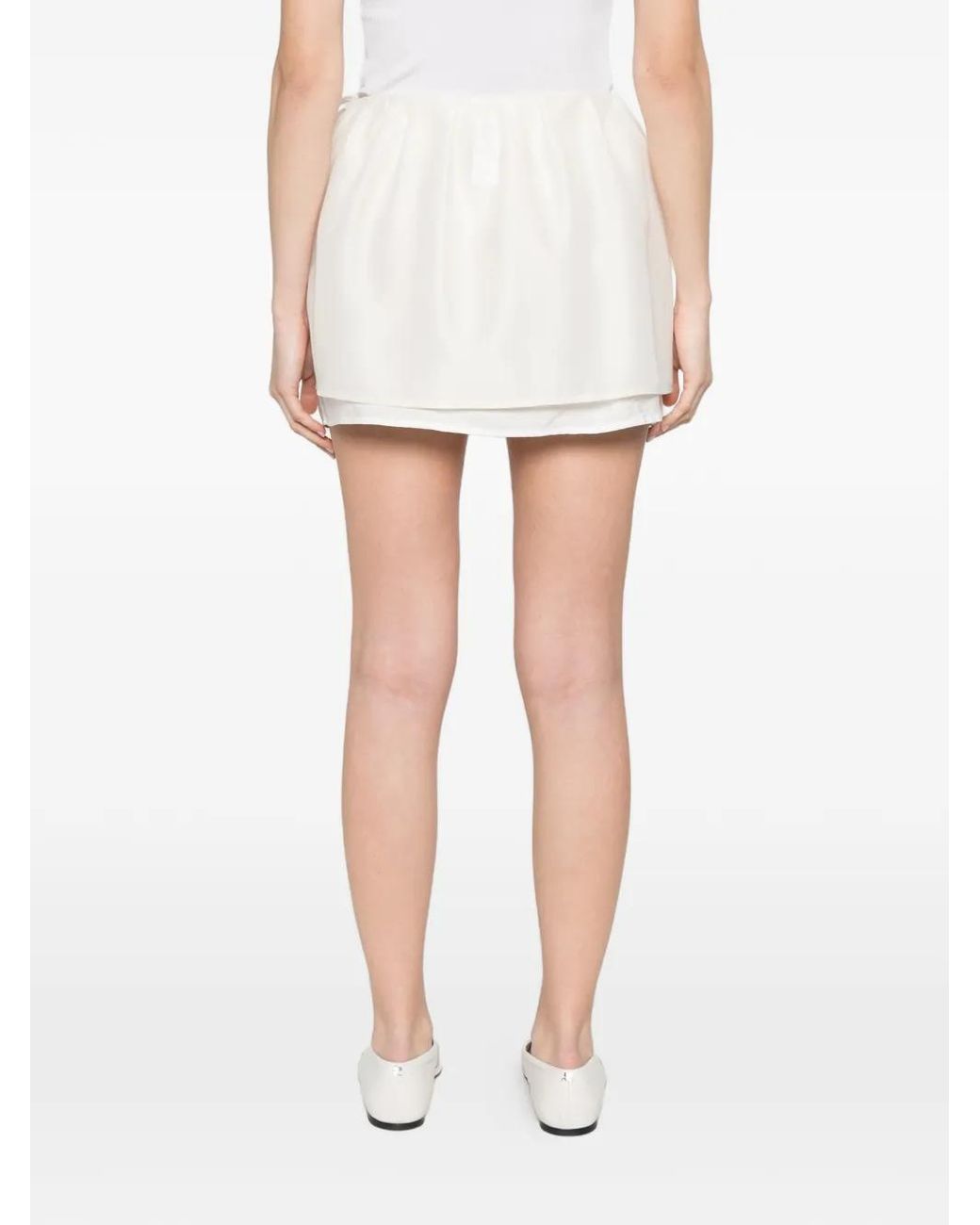DUNST White Drawstring Layered Mini Skirt