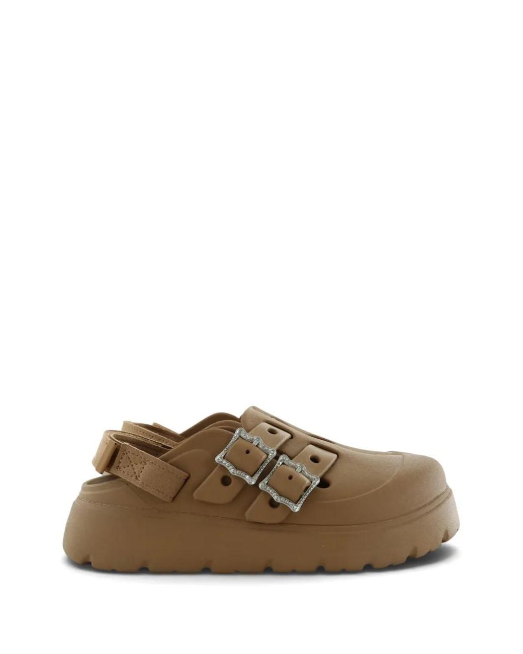CROCSTM Brown Buckle-Detail Slingback Mules