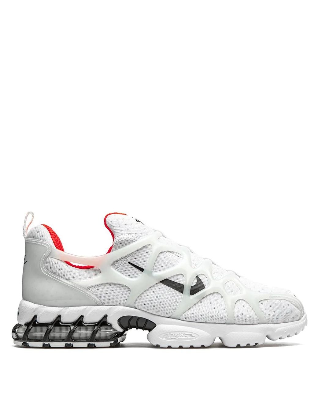 Nike White X Stussy Air Zoom Spiridon Kukini "Habanero" Sneakers