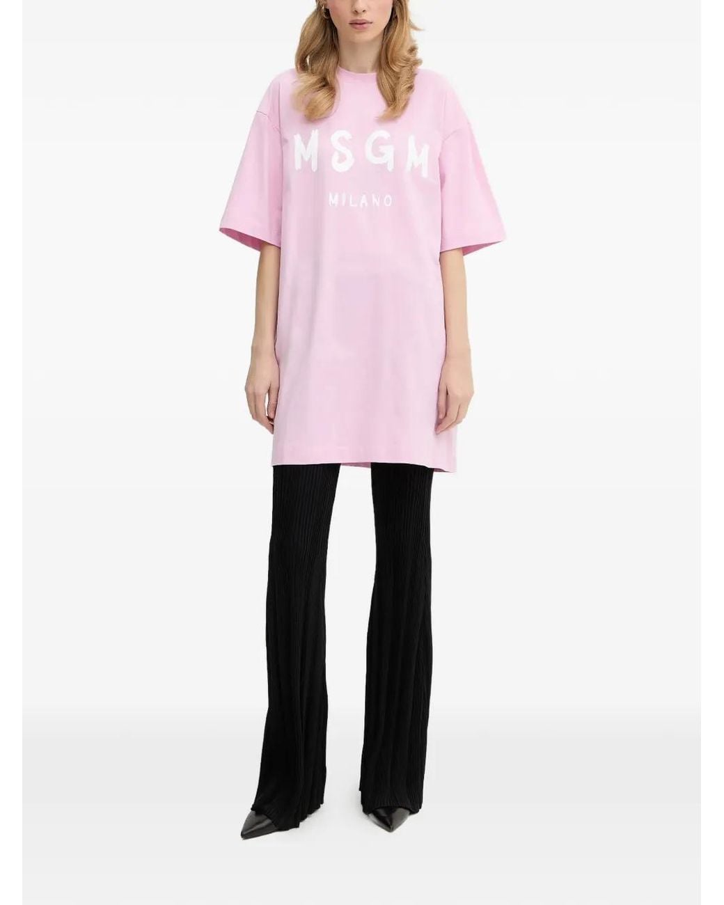 MSGM Pink Logo-Detail Mini Dress