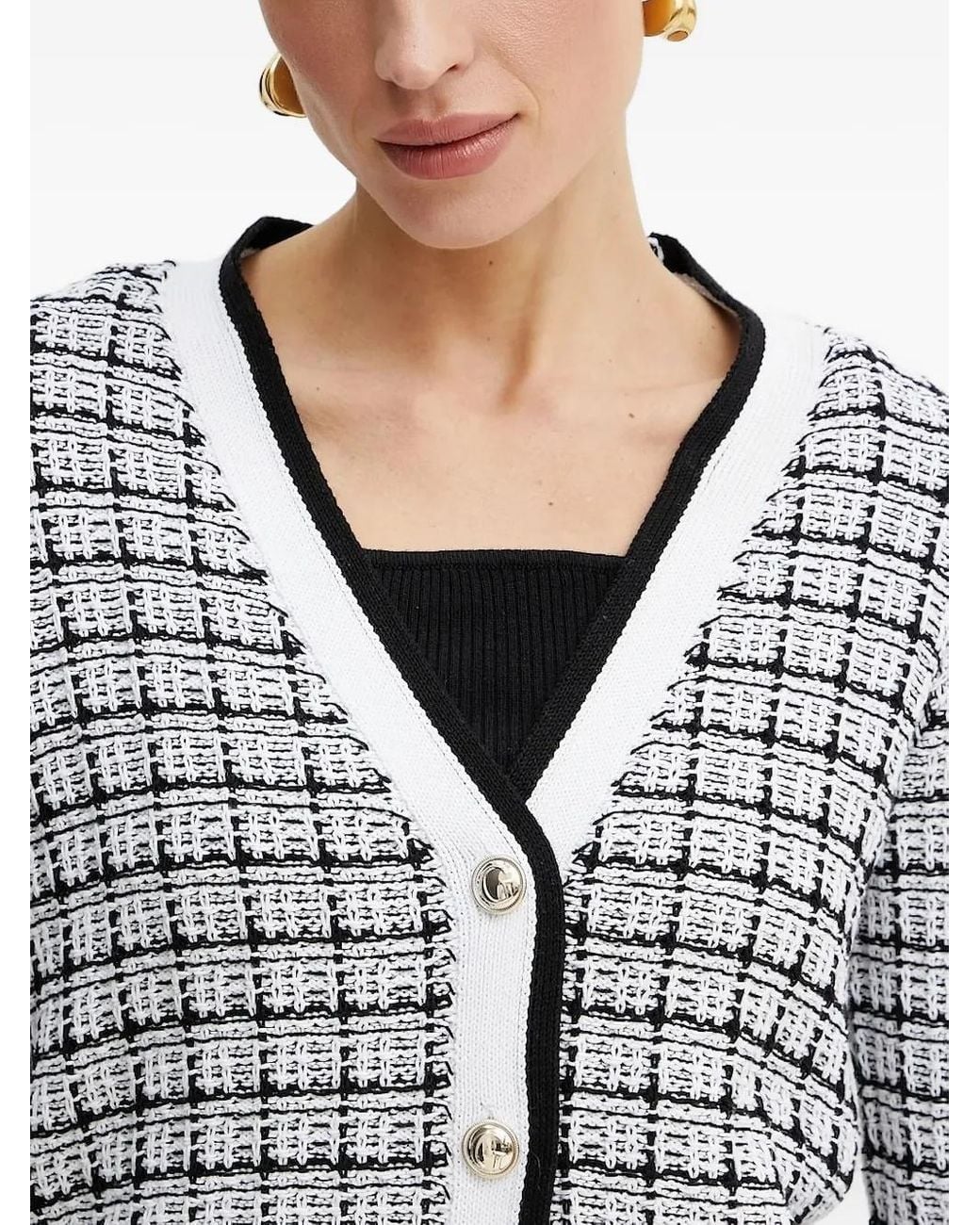 Guess White Checked Buttoned Cardigan