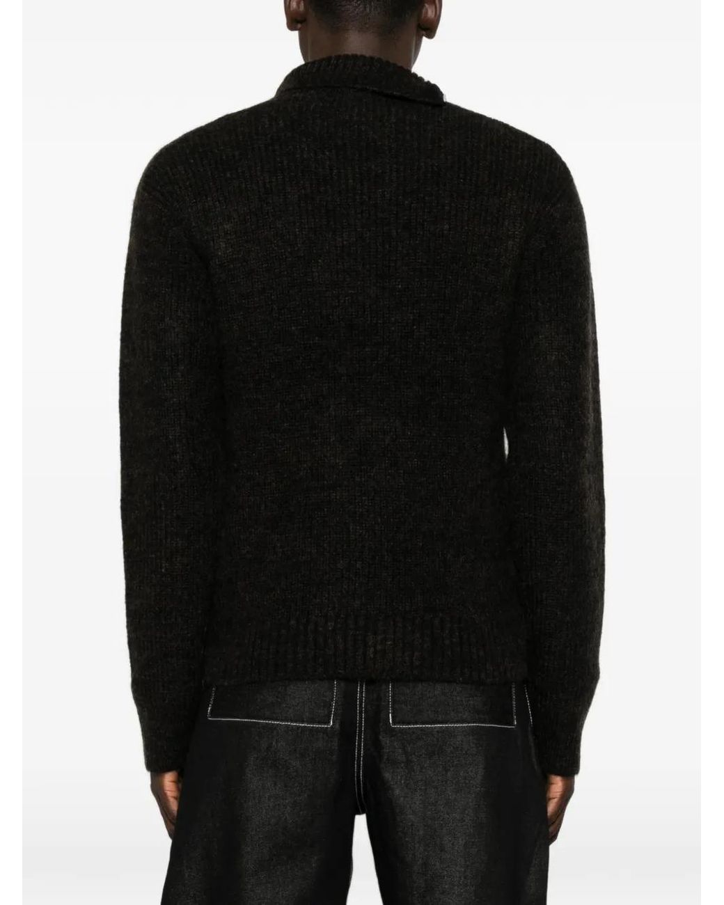 Entire studios Black Zip-Neck Ribbed Sweater for men