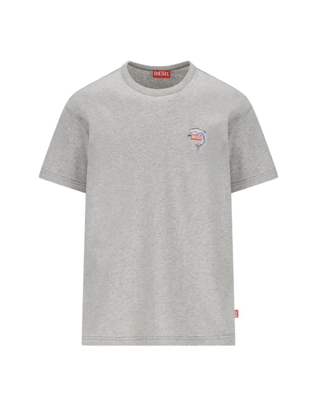 DIESEL Gray T-Shirt With Dolphin And Logo Print for men