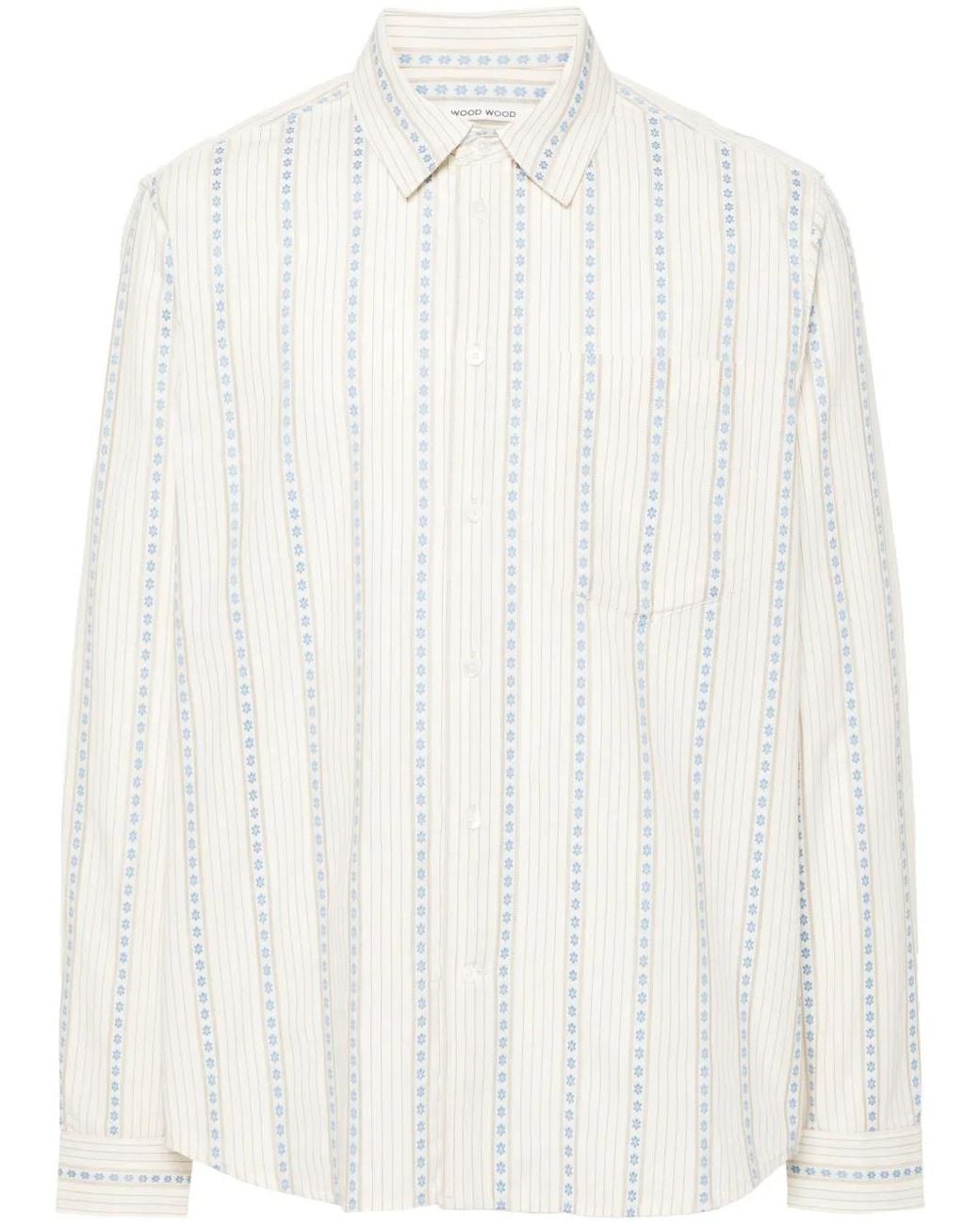 WOOD WOOD White Aster Floral-Jacquard Shirt for men
