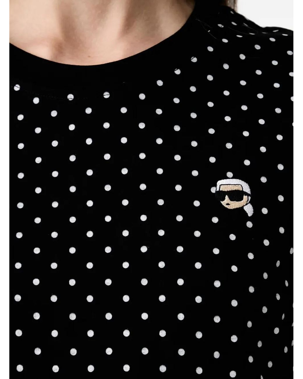 Karl Lagerfeld Black Polka-Dot Logo-Patch T-Shirt