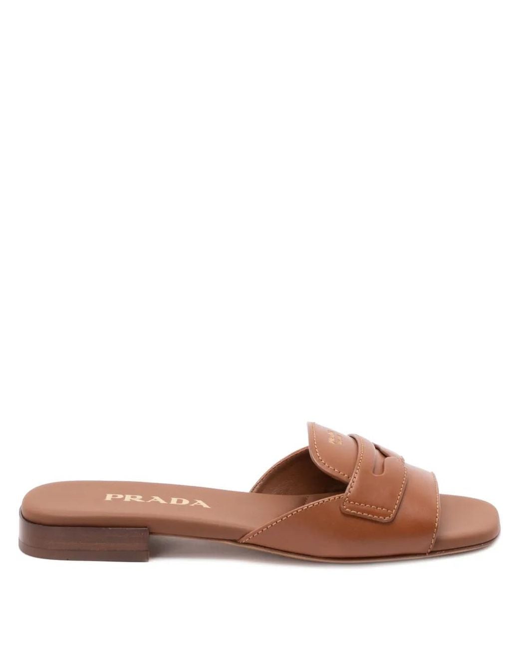 Prada Brown Sandales En Cuir À Logo