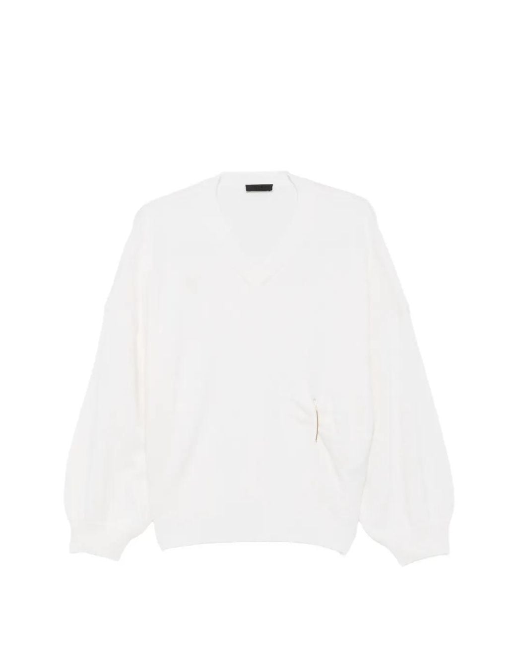 Liu Jo White V-Neck Brooch-Detail Sweater