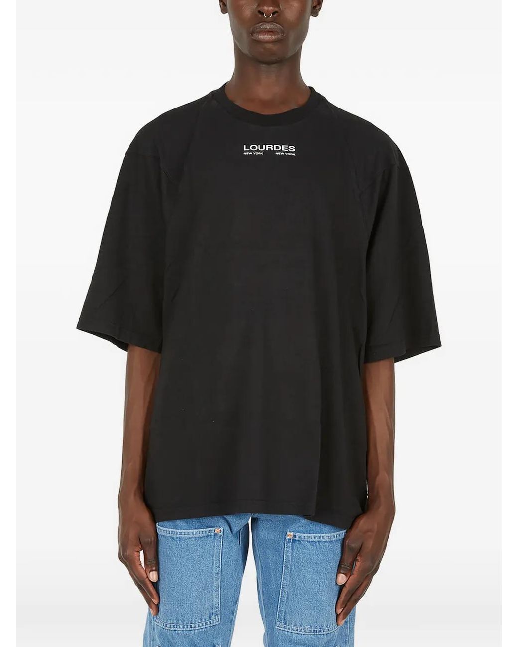 Lourdes Black Logo-Detail T-Shirt for men