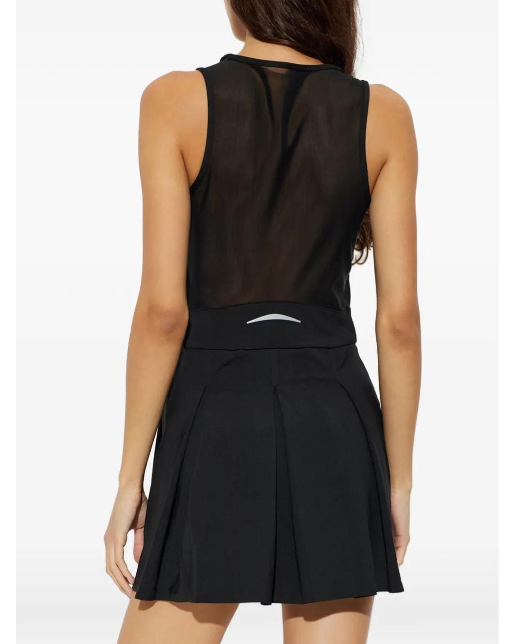 Lacoste Black Pleated Mesh-Panel Mini Dress
