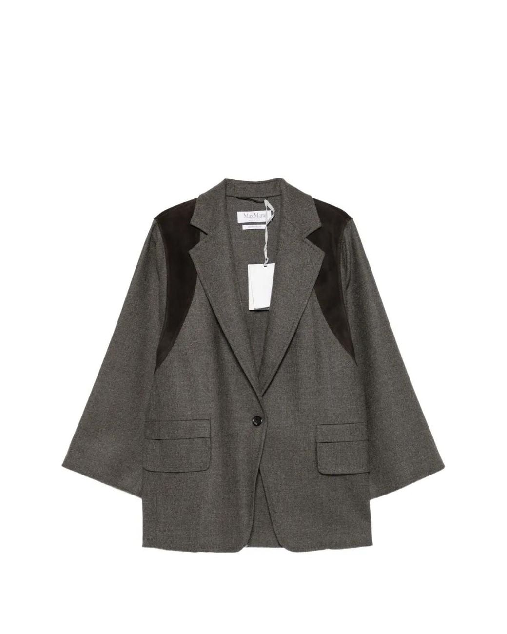 Max Mara Black Suede-Panel Notched-Lapel Jacket