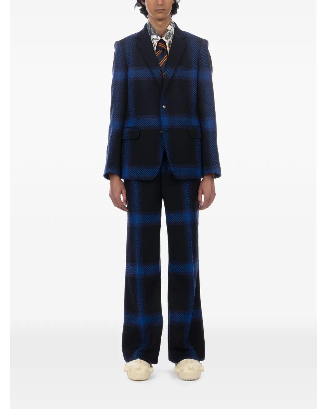 Walter Van Beirendonck Blue Check-Pattern Wool Blazer for men