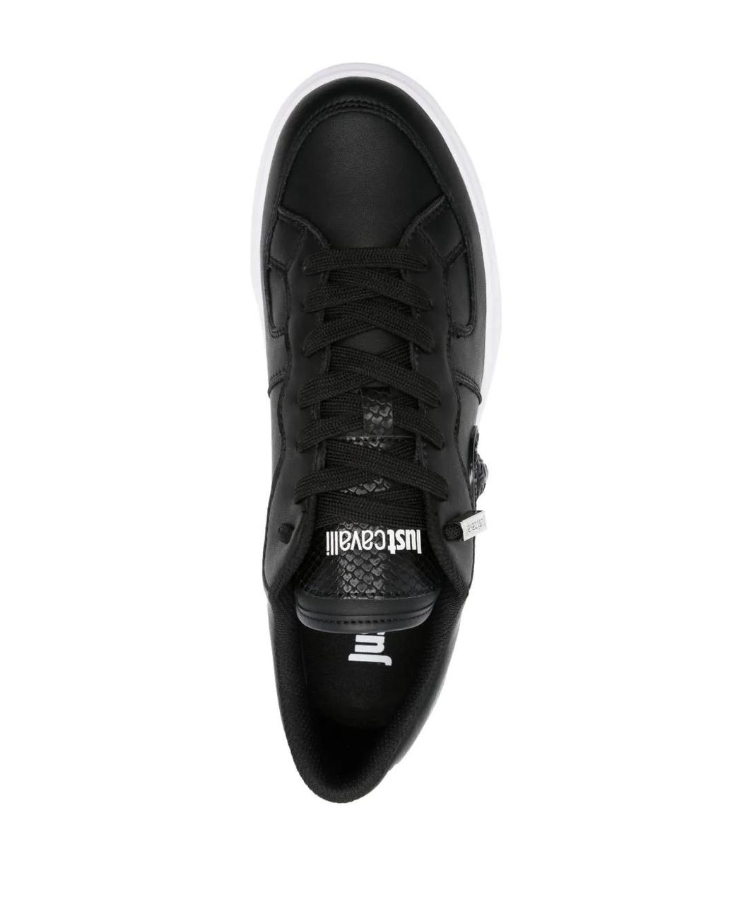 Just Cavalli Black Logo-Patch Leather Sneakers for men