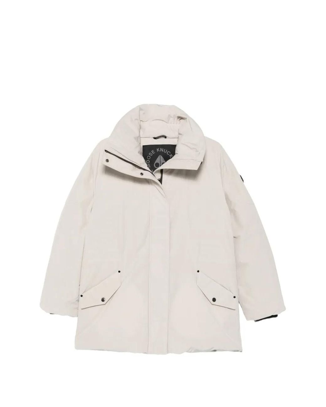 Moose Knuckles White Logo-Patch Funnel-Neck Jacket