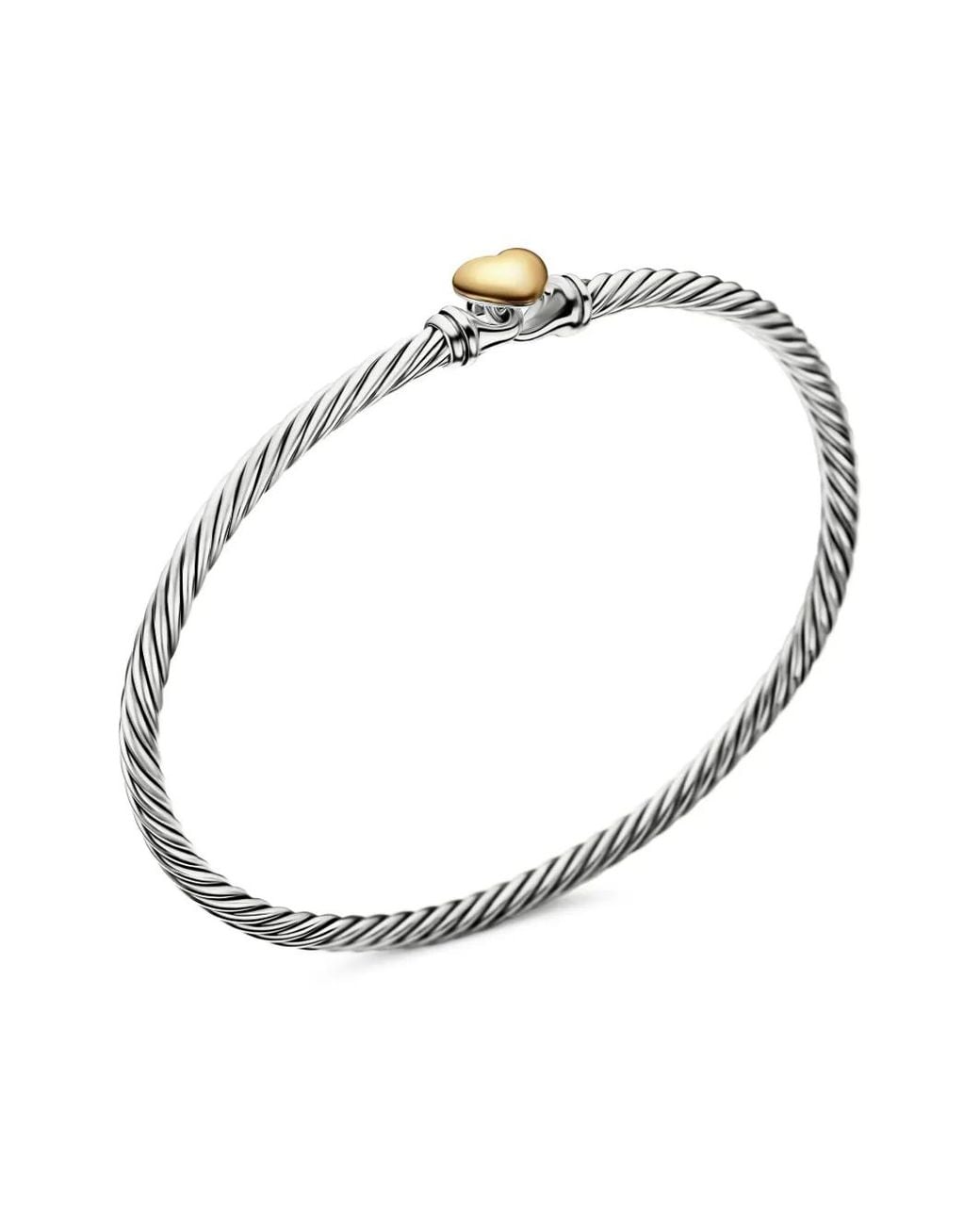 David Yurman White 18K Rose And Sterling Cable Collectibles Heart Bracelet (3Mm)