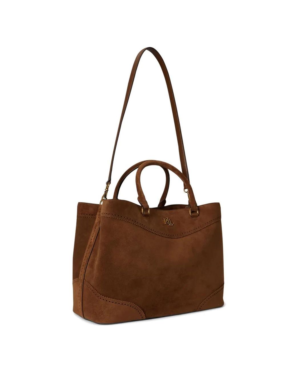 Ralph Lauren Brown Large Marcy Suede Tote Bag