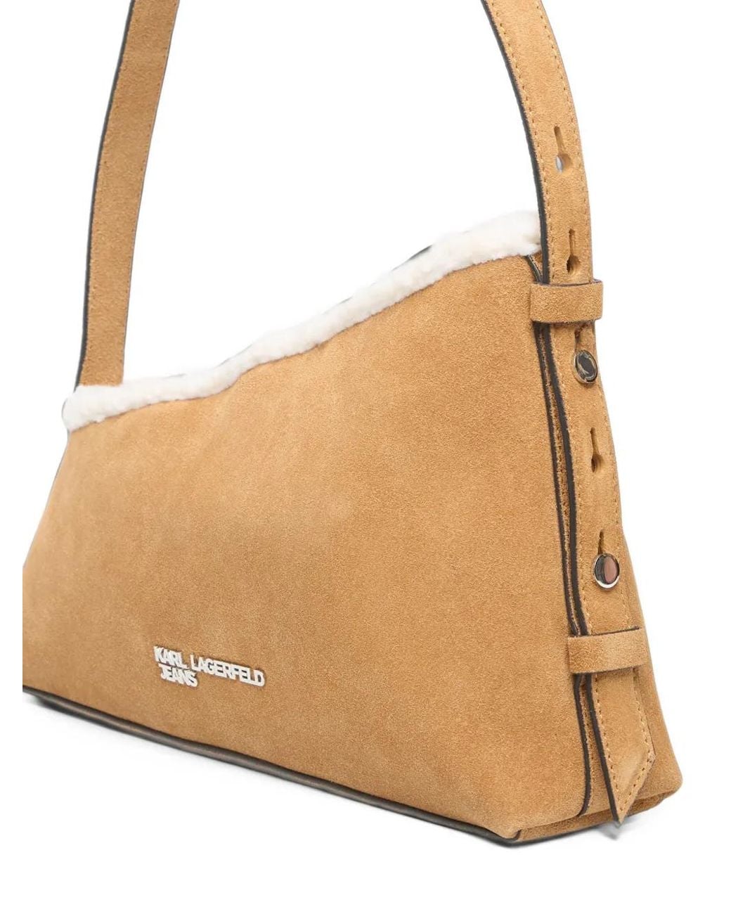 Karl Lagerfeld Natural Shearling-Trim Asymmetrical Shoulder Bag