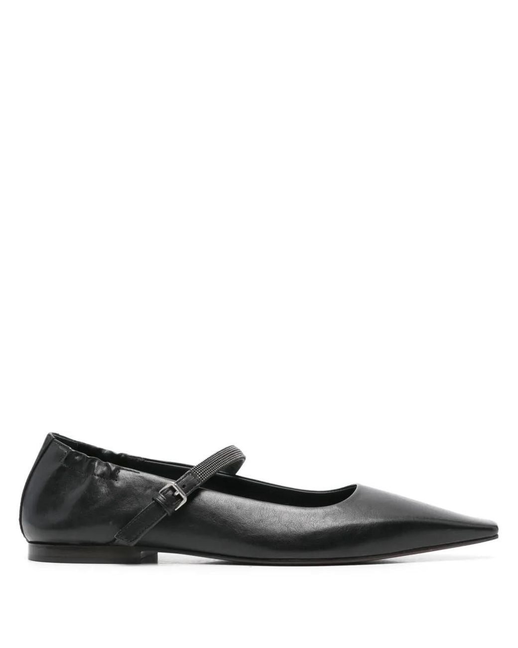 Brunello Cucinelli Black Beaded Leather Buckle Ballet Flats