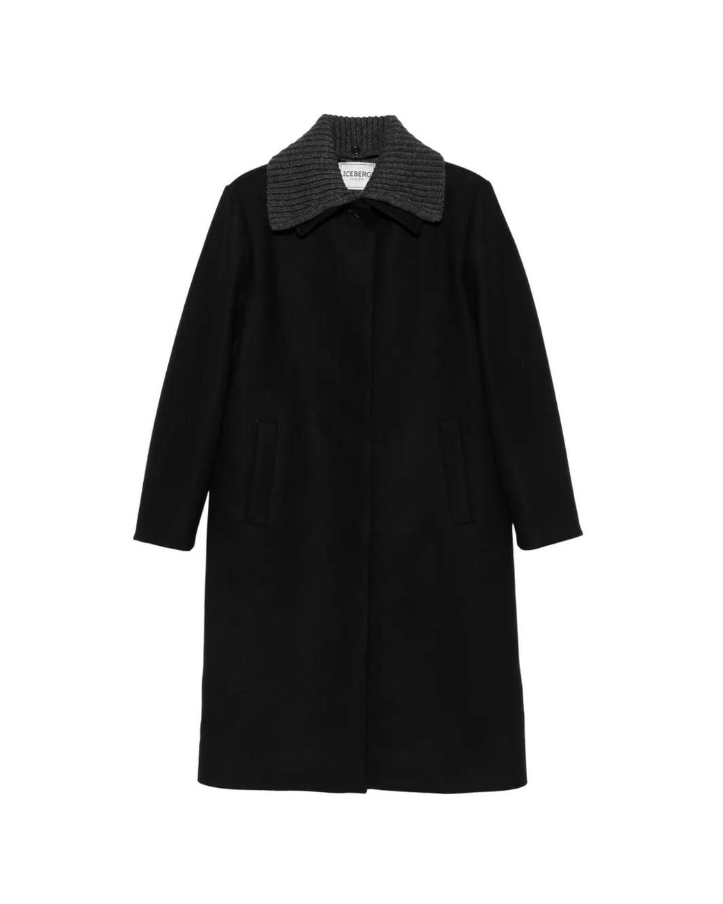 Iceberg Black Ribbed-Knit-Collar Coat