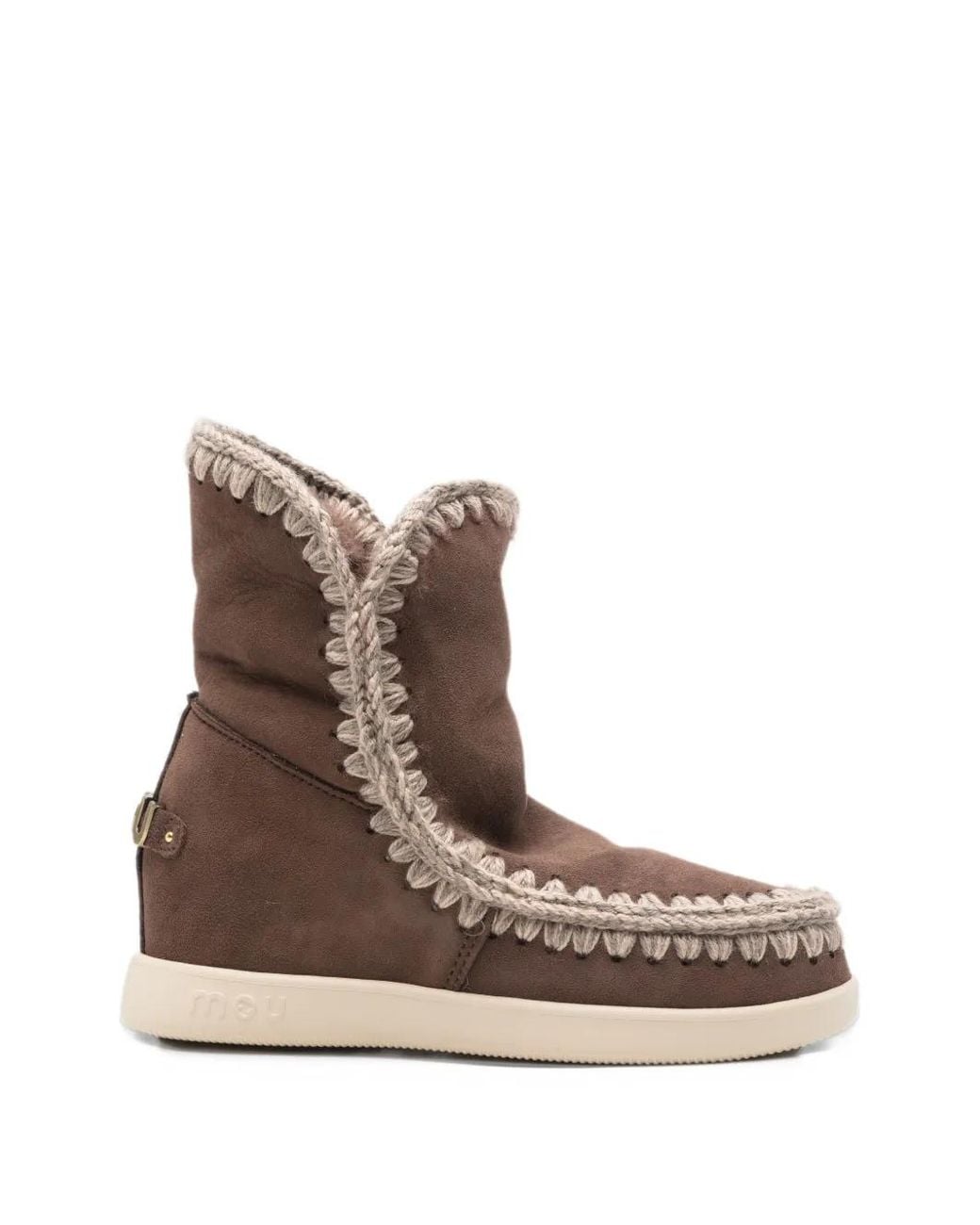 Mou New Inner Wedge Crochet-Trim Suede Boots in Brown | Lyst