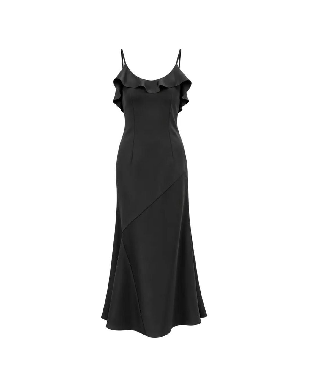 Marella Black Emme Ruffled Spaghetti-Strap Midi Dress