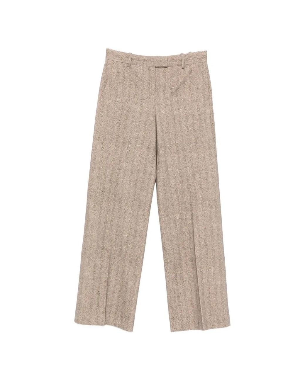 Circolo 1901 White Herringbone-Pattern Straight-Leg Trousers