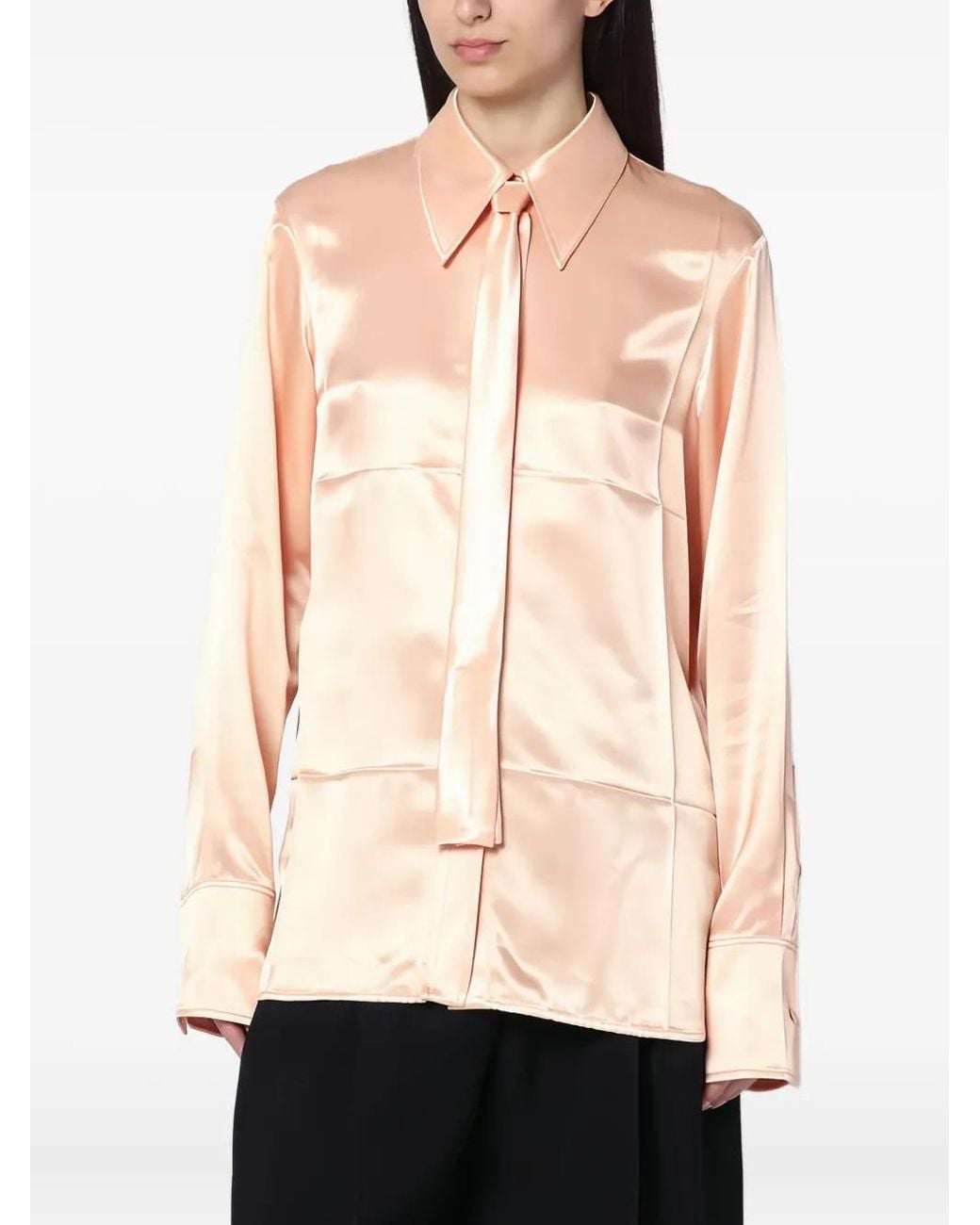 Jil Sander Natural Satin Tie-Neck Shirt