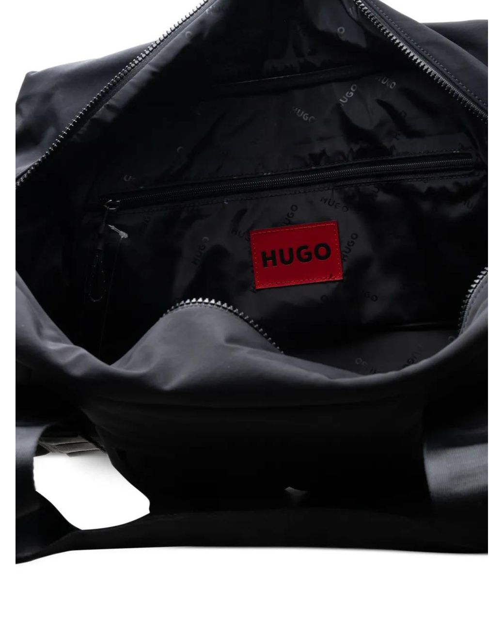 HUGO Black Logo-Plaque Holdall for men