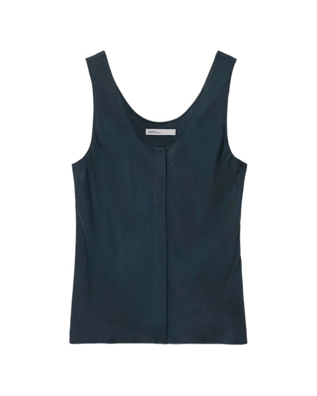AllSaints Blue Milla Concealed-Placket Topstitch Top