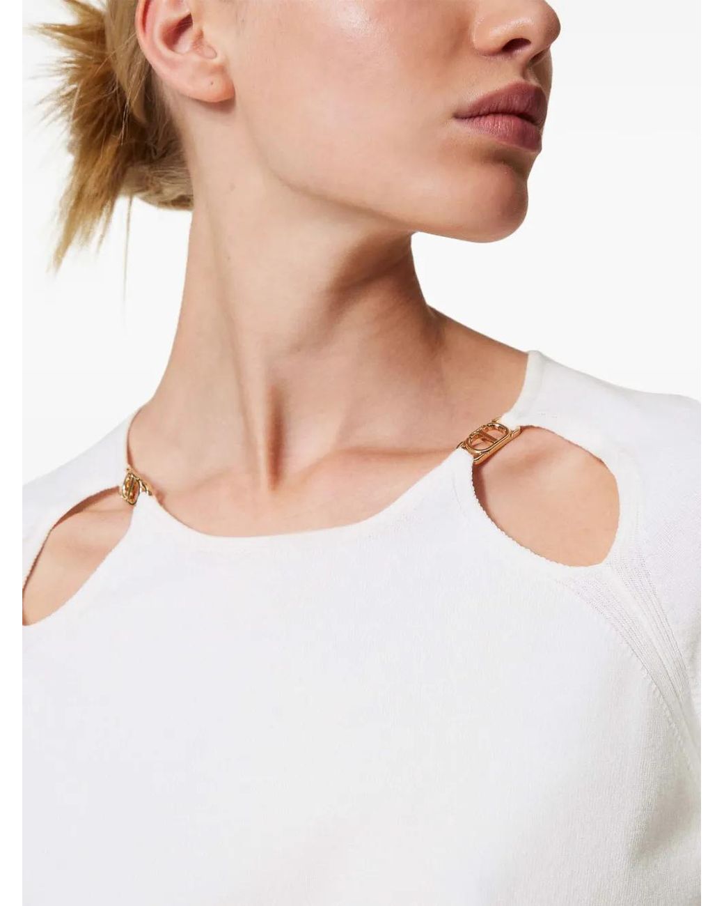 Twinset White Oval T-Plaque Cut-Out Sweater