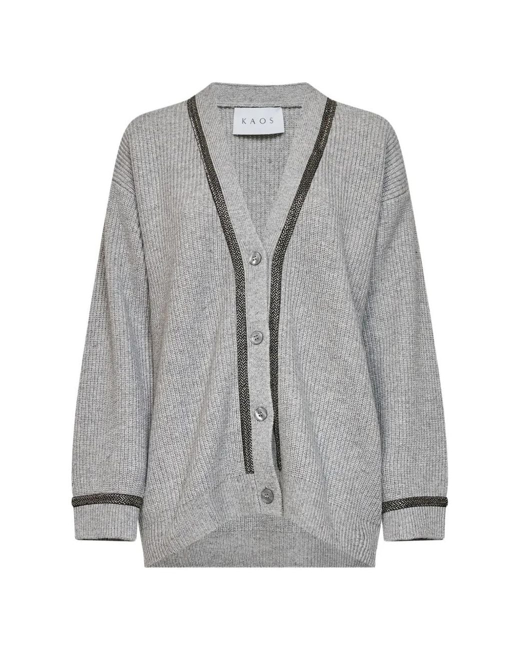 Kaos Gray Chain-Trim Ribbed Cardigan