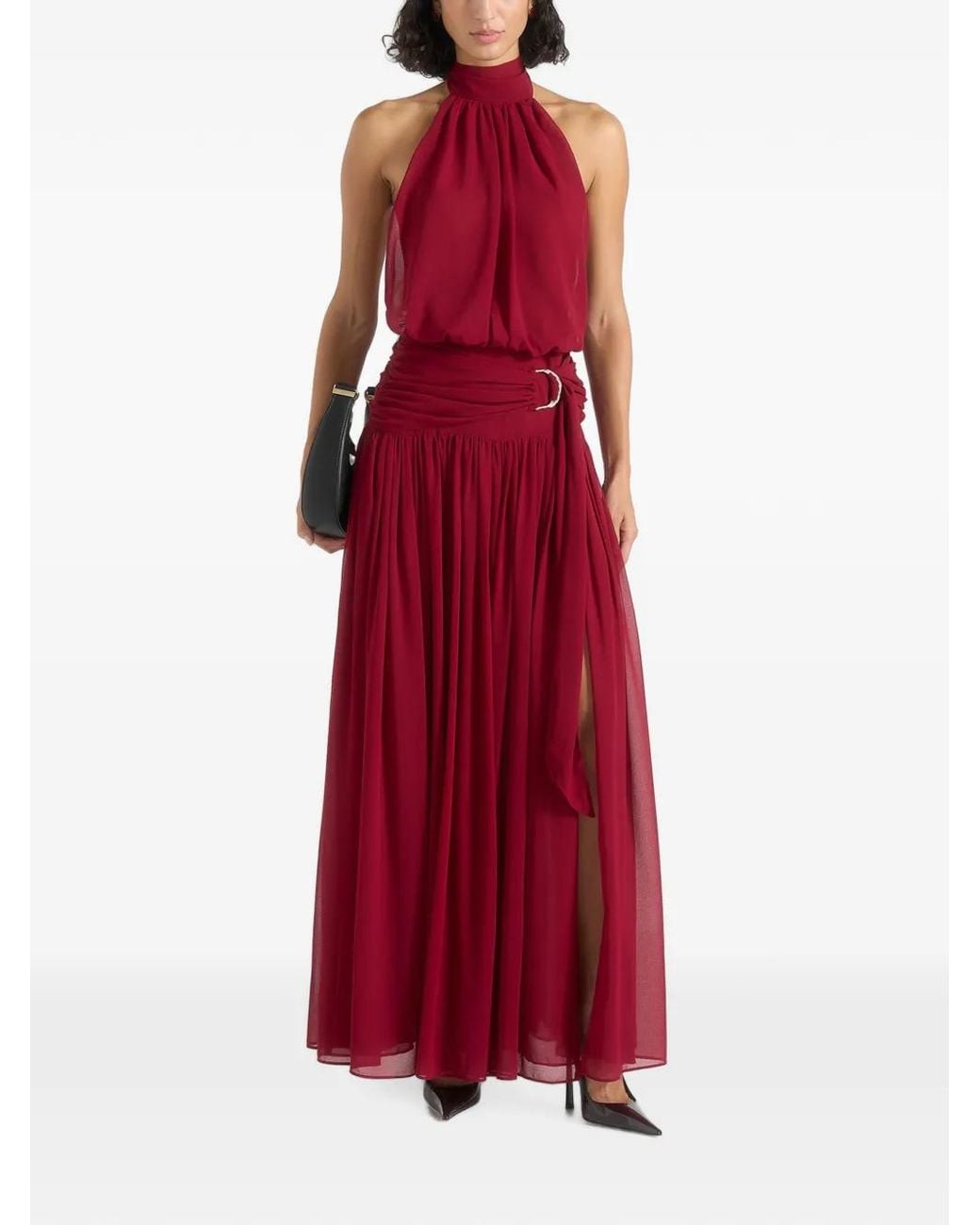Manière De Voir Red Matilda Halter Neck Draped Maxi Dress Wine