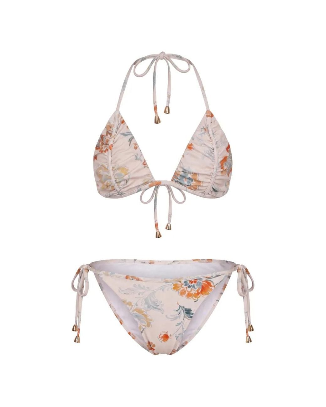 Kristina Ti White Floral-Print Ruffled Bikini