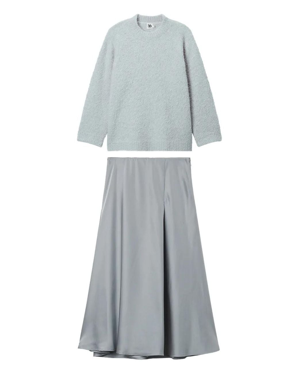 B+ AB Gray Crew-Neck Sweater And Midi Skirt