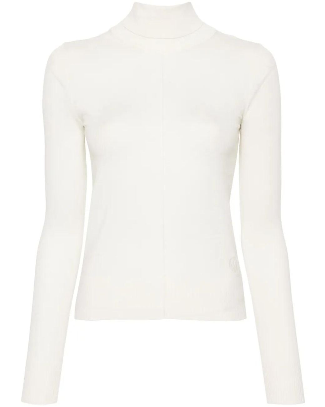 Chloé White Logo-Embroidered Roll-Neck Jumper